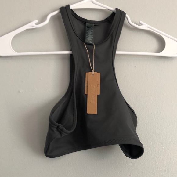 SKIMS Swim Racer Back Top, Color- Gunmetal, size-XXS, NWT - Picture 2 of 8